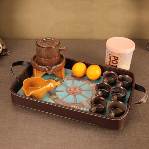 3pcs Creative Leather Desktop Storage Tray European Retro Tray for Bar Hotel Portable Candy Fruit Plate Square Tray with Handles