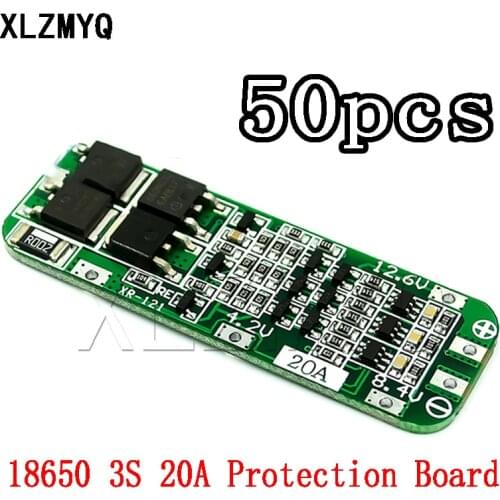 50pcs 3S 20A Li-ion Lithium Battery 18650 Charger PCB BMS Protection Board 12.6V Cell 59x20x3.4mm Module 11.1V 12V