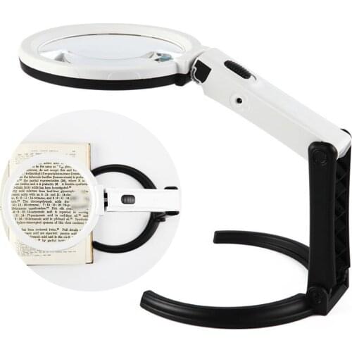 5X Foldable Stand Table Top Magnifying Glass Magnifier Dual Use Table Lamp Super Bright Stand Non Slip Repair Hand Held 10 LED