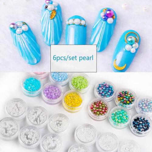 6pcs / set nail pearl DIY flat bottom Japanese stereo semicircle size mix