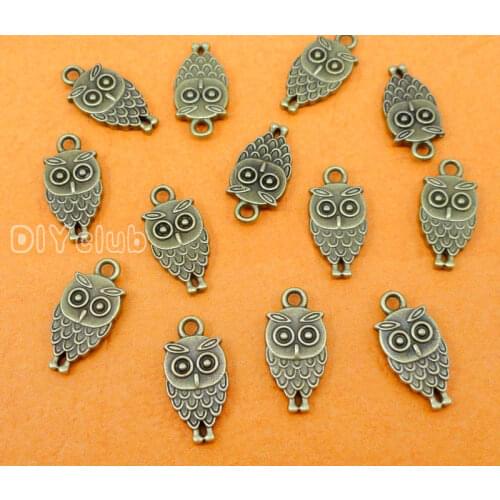 80pcs-Antique Bronze Tone 2 Sided Owl Charms, Jewelry Accessories 18x9mm