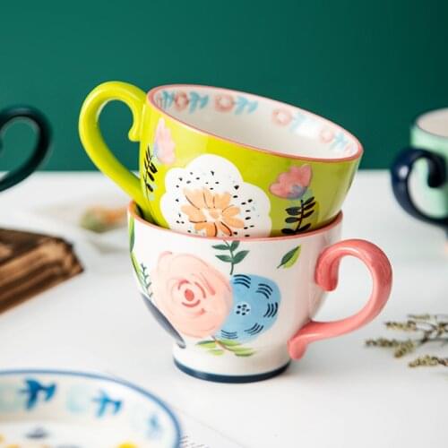 Breakfast hand-painted cup European retro ceramic large-capacity mack home afternoon tea