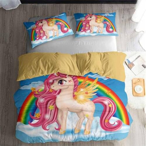 HELENGILI 3D Bedding Set Unicorn Print Duvet Cover Set Lifelike Bedclothes with Pillowcase Bed Set Home Textiles #DJS-19