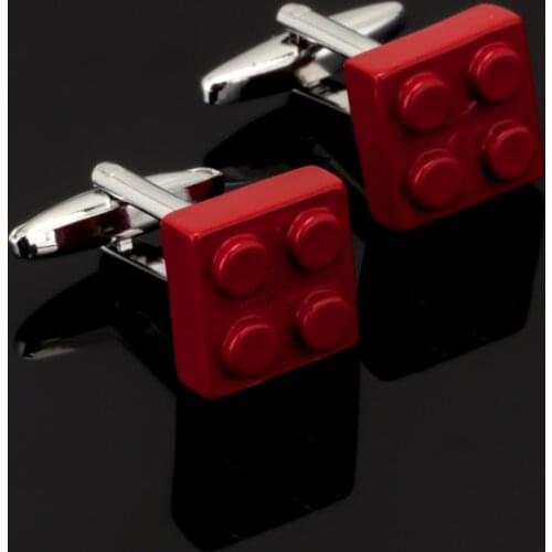 Hot Selling Toy Building block Cufflinks Jewelry red color Bricks novelty cuff links for mens Best Gift Relojes gemelos