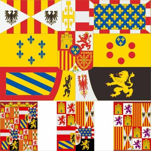Spain Royal Banners Arms Estandarte Real De Carlos I Flag 3X5FT 90X150CM 60x40cm Polyester Pendón Heráldico Los Reyes Catolicos