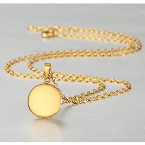 Dainty Name Engraving Medallion Disc Pendant Necklace for Women Men Stainless Steel Rolo Cable Gift for Mom 18inch 45cm DKP664