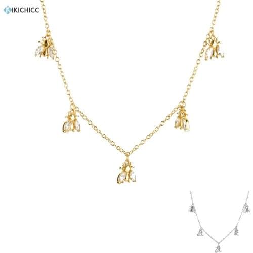 Kikichicc New 925 Sterling Silver Lucky Bees Charms Long Chain Choker Necklace 2020 Luxury Crystal Wedding Fashion Jewelry