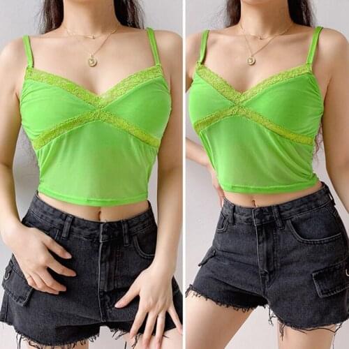 Kili Lace Mesh Women Crop Top See Through Sexy Tank Top Backless Slim Girl Sleeveless Summer New Streetwear Top