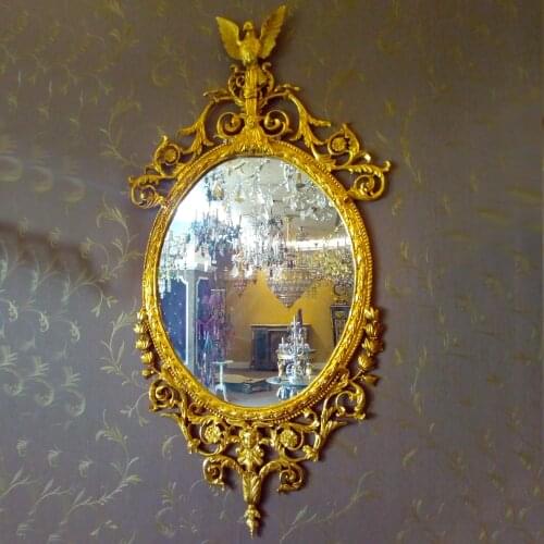 Master Piece Classical French Antique Reproduction Brass Wall Mirror of Gold Plated W61H118cm Home Furnishing Decoration