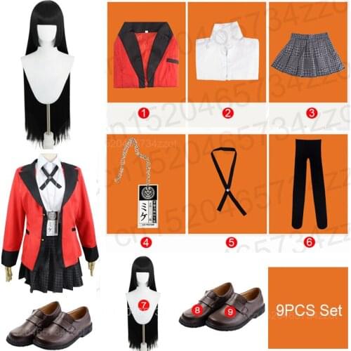 Jabami Yumeko Cosplay Costume Anime Kakegurui Japanese JK Uniform 9PCS Skirt Set Jabami Yumeko Halloween Party Cosplay Costumes