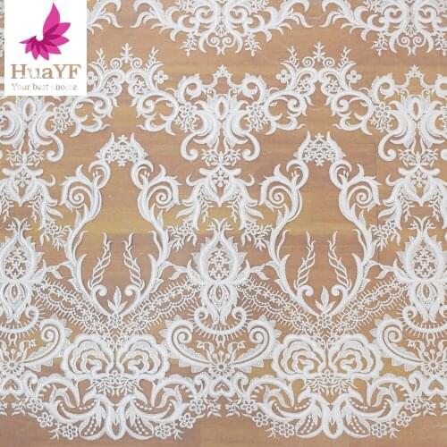 Hot Selling White Net Sequence Lace Fabric For Bridal Wedding Dress HY1175