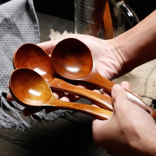 Kitchen Tableware Soup Spoons Household Japanese Style Long handle Large Solid Wooden Porridge Spoon