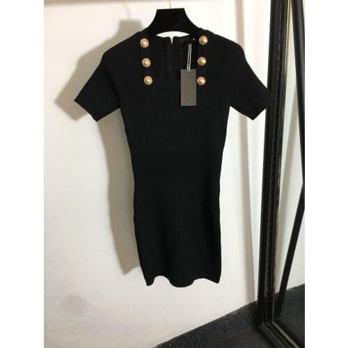 Levlmoly Design 2021 High Quality Knit Dress Women Gold metal button Dress