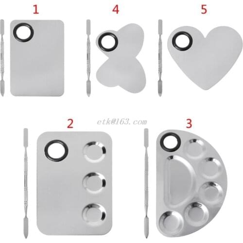 Stainless Steel Watercolor Paint Palette Tray Mixing Rod Spatula Set For Nail Art School Supplies Oil Painting Makeup Tools