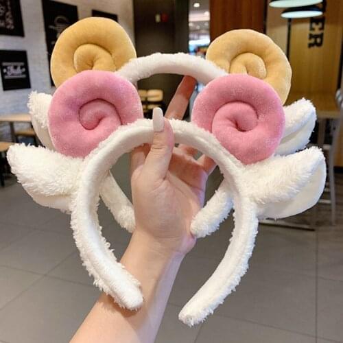 Cartoon plush headband female cute lamb horn headband net red wash hair band lamb hair lamb hairpin headdress hair accessories