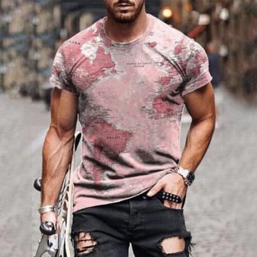 2021 Summer Vintage Map Printing Men O-Neck Tee Shirts Short Sleeve Casual T-Shirts Fashion Mens Slim Tops Pullover Streetwear