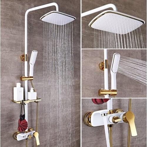 Shower Set White Gold Bathroom Shower System Quality Copper Brass Bathtub Faucet Rainfall Shower Head Spa Bath Shower Sets