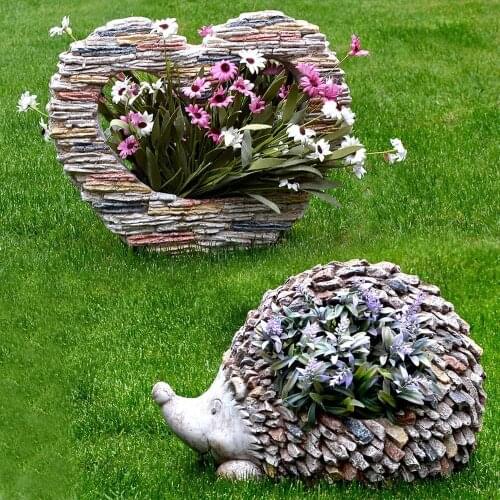 Outdoor Garden Resin Hedgehog Love Sculpture Flower Pot Ornaments Landscape Courtyard Furnishings Lawn Villa Decoration Crafts