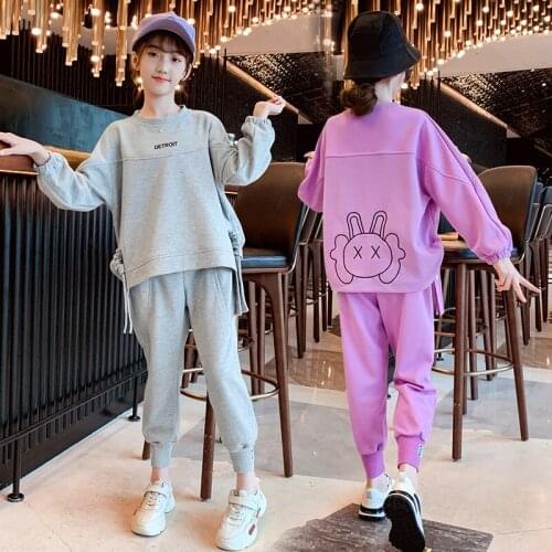 2021 New Kids Clothes Sets Girls Autumn Clothing Teens Casual Big ChildrenS Letter Sweater+ Pants Fashionable Sports Suits