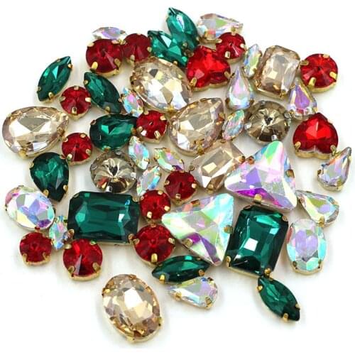 New Christmas decoration Mixed shapes and colors glass crystal sew rhinestones for clothing/Christmas hat/sock