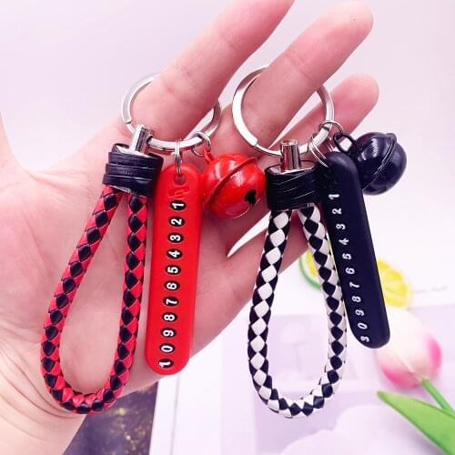 New Anti-lost Car Keychain Phone Number Card Keyring For Men Women Leather Bradied Trinket Car Key Holder Bag Pendant Jewelry