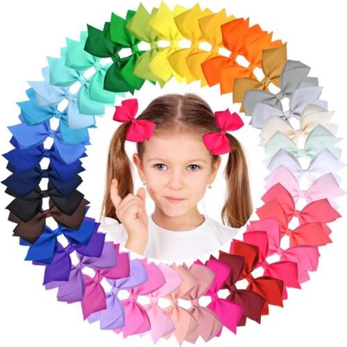 4.5 Inches 40pcs/lot Solid Color Hair Bows With Clip For Kids Girls Boutique Handmade Hair Clip Hairgrips Hair Accessories 047