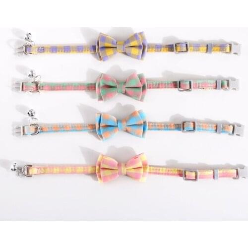 4PCS Pet Cat Collar with Small Bell Removable Bow Length can be Adjusted to a Variety Pink Blue Green,Purple