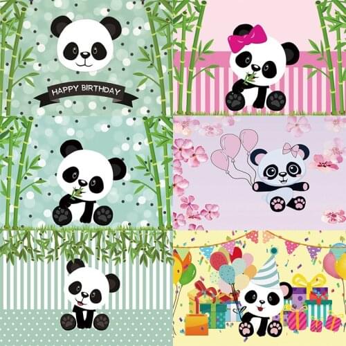 Panda Photo Backdrop Bamboo Happy Birthday Party Baby Shower Customized Photography Background Studio Photocall Decoration Prop