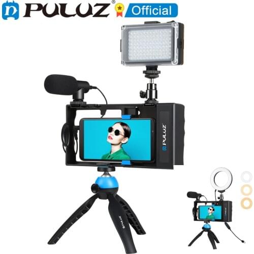PULUZ 4 in 1 BT Handheld Vlogging Live Broadcast LED Selfie Light Smartphone Video Rig Kits for iPhone/ Galaxy/ Huawei Phones