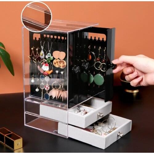 Dustproof Acrylic Jewelry Storage Box Transparent Earring Necklace Bracelet Cosmetics Containers Case Desktop Perfume Organizer
