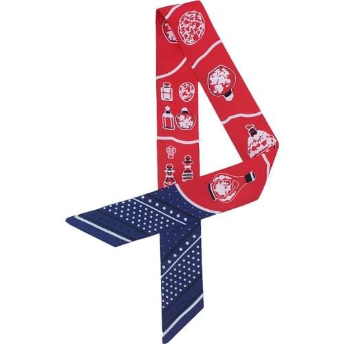 Luxury Brand Twill Silk Small Women Fashion Scarf little bottle Print Hair Bags Handle Tie Multifunction Hand Ribbon Scarf M323