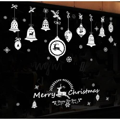 Merry Christmas Decoration White Hanging Crystal Ball Wall Stickers Xmas Vinyl Mural Decals Creative Kids Room Decor