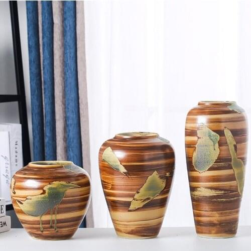Rural Decoration Home Brown Ceramic Vase Flower Pot Decoration Nordic Style Flower Basket