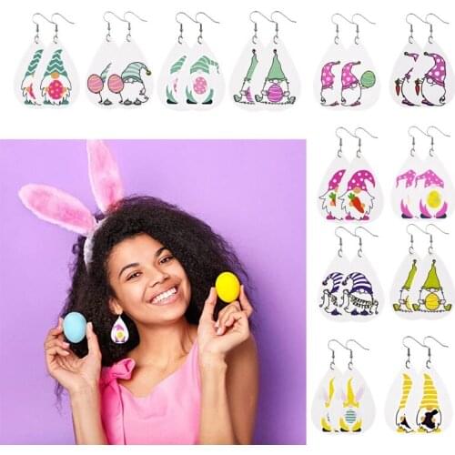 12 Pairs Gnome Easter Faux Leather Earrings Gnome Teardrop Dangle Earrings Kit 634D