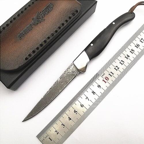 Free Wolf FW04 Damascus Blade Wood Handle EDC/Outdoor/Camping/Utility/Tactical/Hunting/Survival/Folding Knife