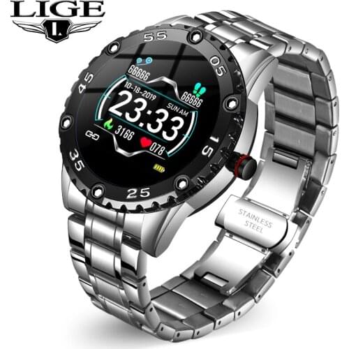 LIGE 2020 New Men Smart Watch Sports Tracking Blood Pressure Heart Rate Monitoring IP67 Waterproof Smart Watch HD Color Screen