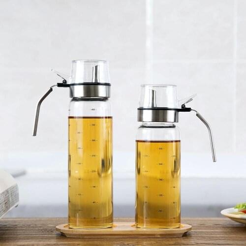 330/450ml Glass Oil Bottle with Scale Leakproof Oil Dispenser Container Soy Vinegar Sauce Bottle Kitchen Tools Seasoning Bottle