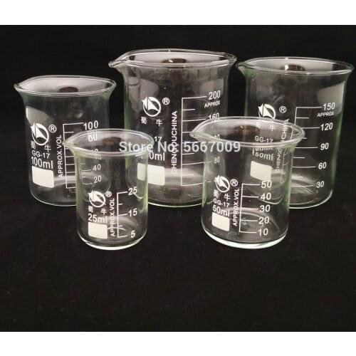 1Piece 25ml 50ml 100ml 150ml 200ml Lab Borosilicate Glass Beaker heat-resist Labware Beaker Laboratory Equipment