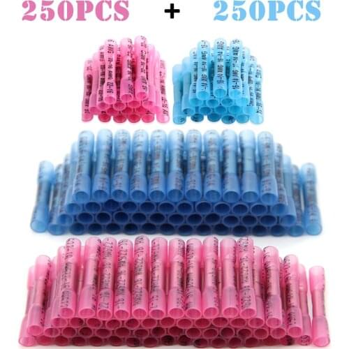 500PCS Heat Shrink Connectors Insulated Waterproof Crimping Terminals Seal Butt Electrical Wire Crimp Terminals 22-14 AWG