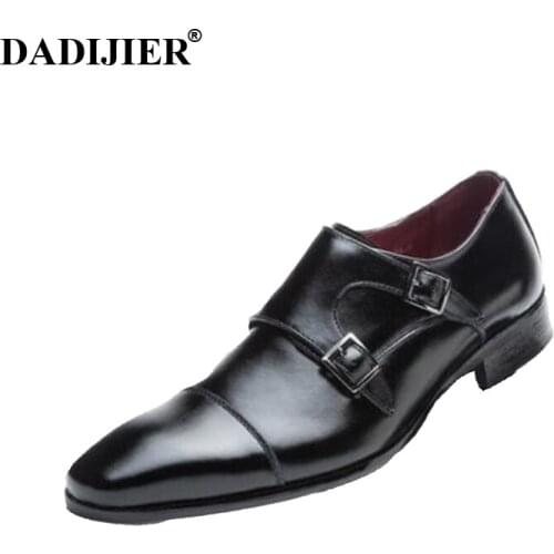 DADIJIER Men shoes brand genuine leather shoes black formal Men dress double monk buckle straps wedding Goodyear shoes ST233