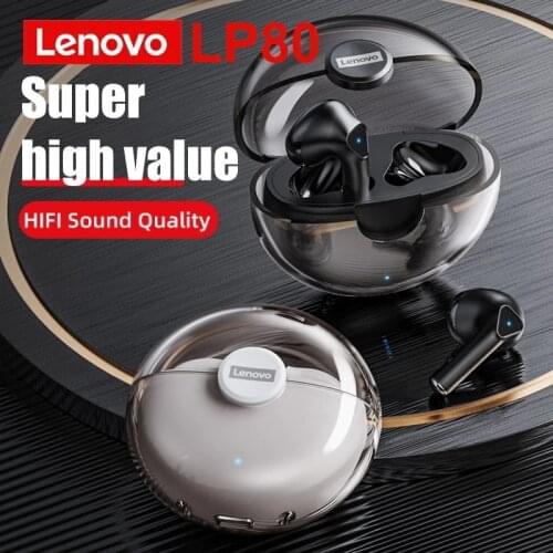 Original Lenovo LP80 TWS Bluetooth 5.0 Earphone 9D HIFI Sound Mini Wireless Earbuds with Mic for iPhone Xiaomi Sport Headphone