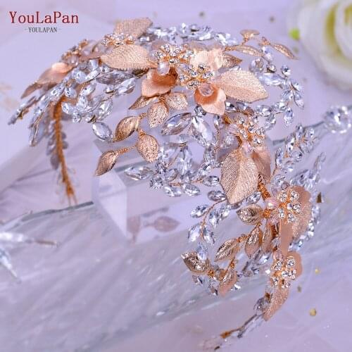 YouLaPan HP391 Alloy Leaves Bridal Hair Accessories Rhinestone Wedding Floral Headbands Crystal Headpiece Bridal Headwear