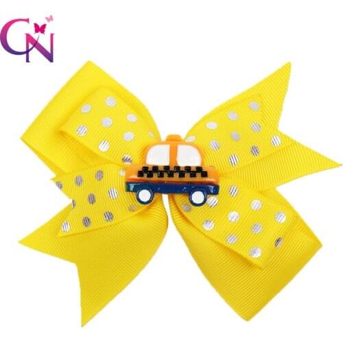 4.5" BACK TO SCHOOL Hair Bows for Girls Resin Cars Hairgrips for Student Dot Print Grosgrain Ribbon Hair Clips Hair Accessories