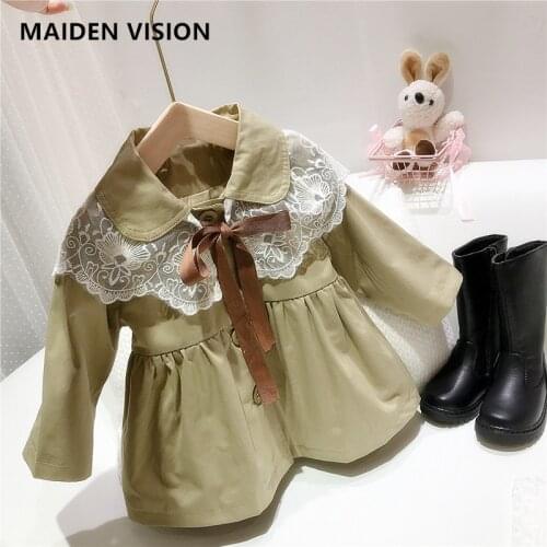 Lady Girls Jacket autumn Childrens Lace Lapel Trench Long Sleeve Coat Kids Winter Trench Bow tie Casual Slim Fit Outerwear