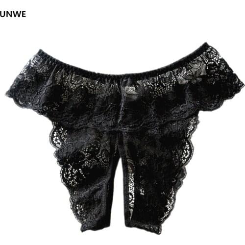 Plus Size Open Crotch Underwear Crotchless Floral Lace Thongs Lady See Though G-string Underwear Sex Sleepwear for Lovers Gift