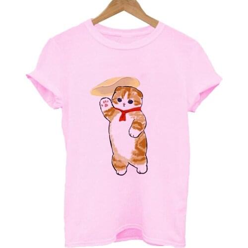 Women kawaii Cat Printed 90s Fashion Tops Tshirts Clothes T Shirt Womens funny Graphic Short sleeve Female Tee T-Shirt Clothing