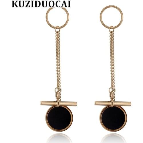 Kuziduocai 2018 New Fashion Fine Jewelry Titanium Stainless Steel Wafer Geometry Bolt Tassel Stud Earrings For Women Gift E-1221