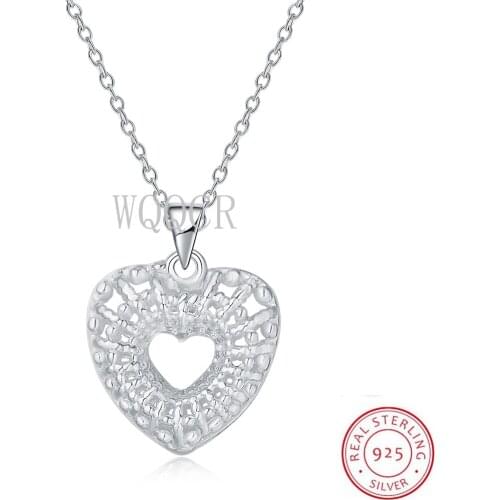 925 Sterling Silver Hollow Heart Pendant Necklace Womens 18 Inch Clavicle Chain Wedding Engagement Party Jewelry