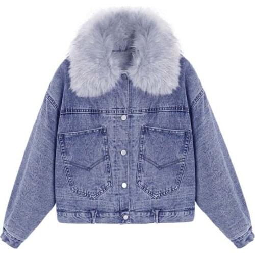 WINTER women coat denim jacket short length fashion jacket Thick fleece outerwear college student jacket ins clothing warm tops