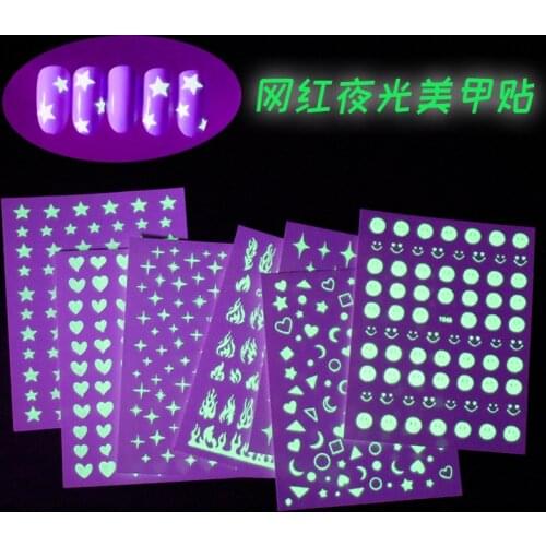 1 Sheet Star Fire Flame Nail Art Glow In The Dark Adhesive Stickers Magic Luminous 3D Nail Foil Decals For Nail Art Decoration